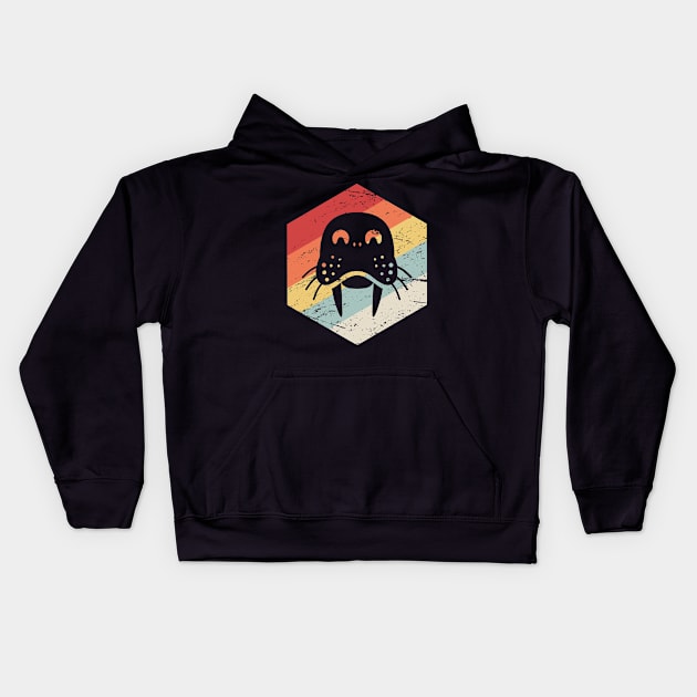 Retro Vintage Walrus Icon Kids Hoodie by MeatMan